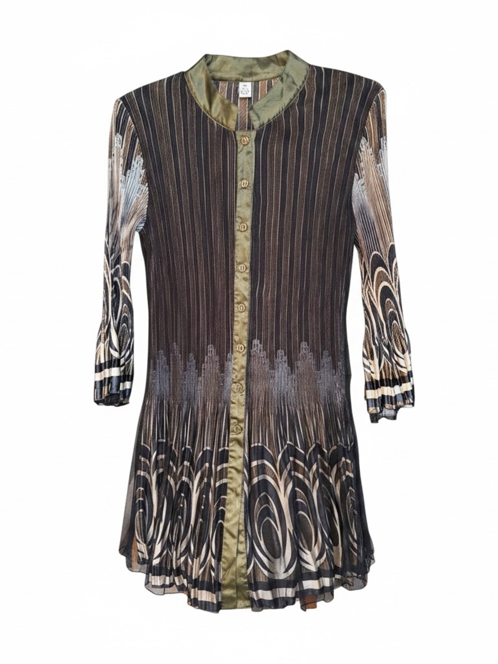 LINDI Pleated Art Deco Metallic Shirt Dress Tunic Top M